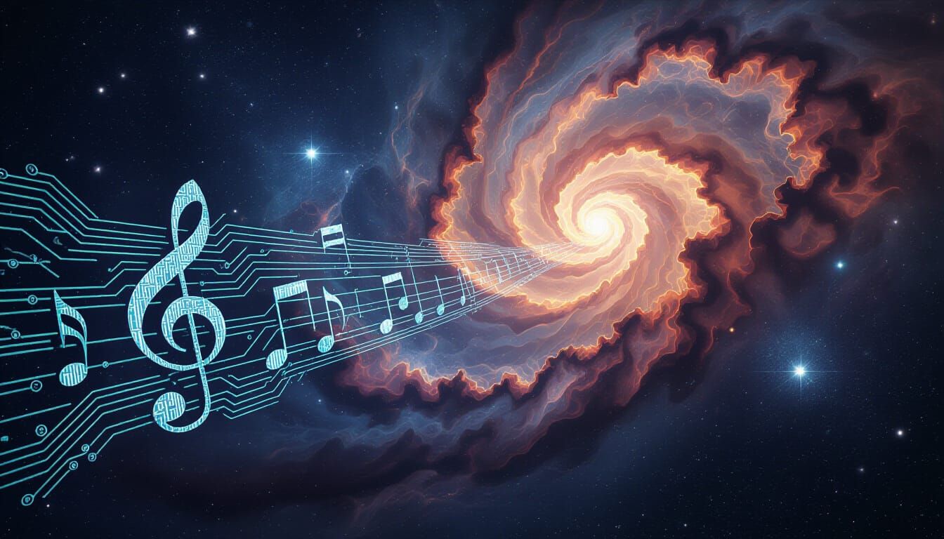 Teslapunk Cosmic Waterfall in Deep Space