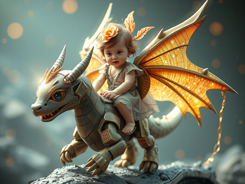 Child Riding Robot Dragon with Metal Wings
