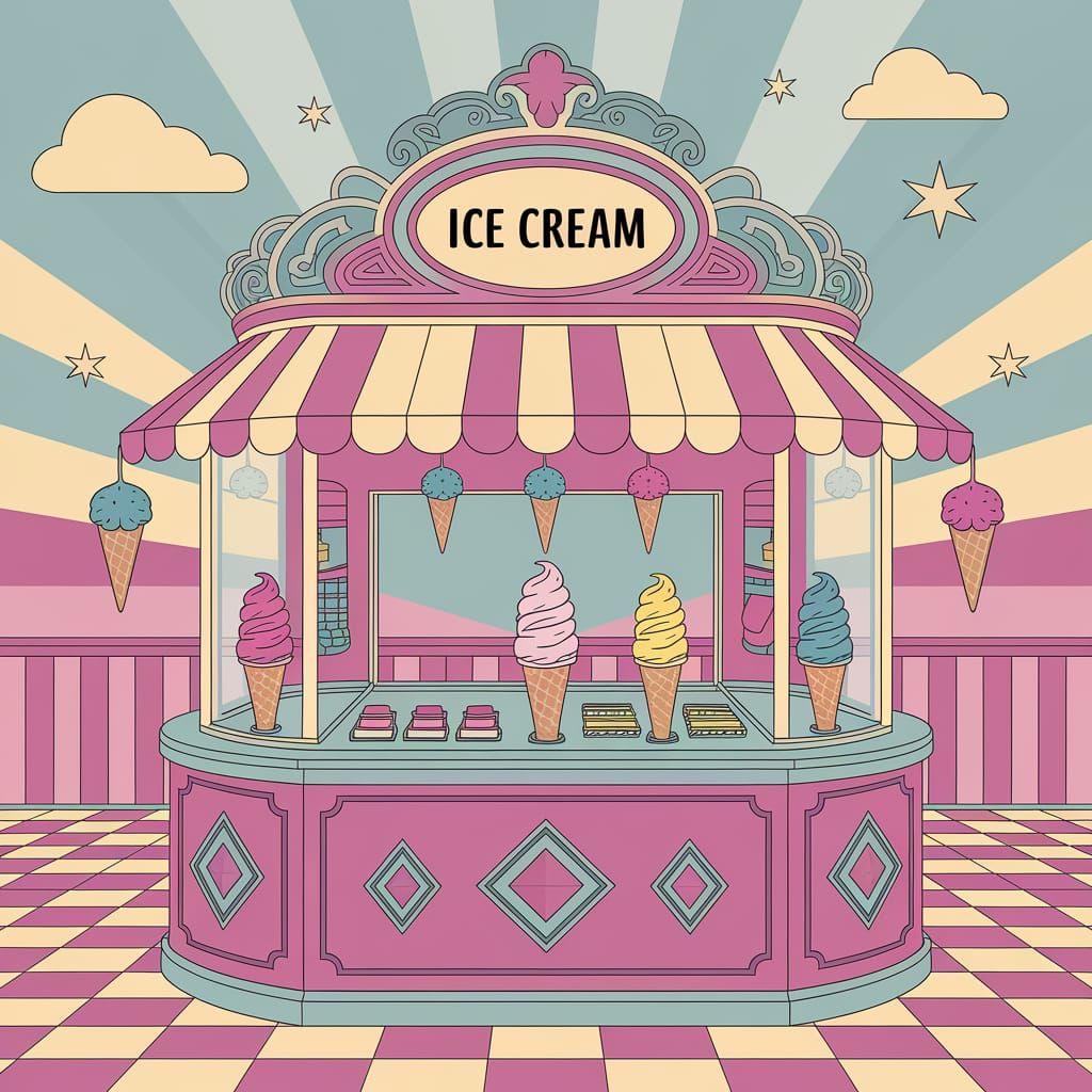 Pastel Ice Cream Booth in Retro 50s Style