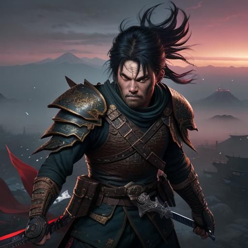 Blind Sword Fighter in Japan: Detailed Matte Painting