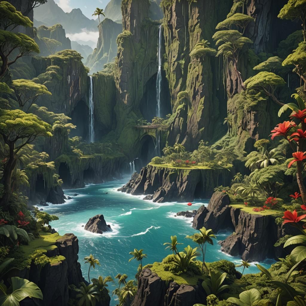 Lush Hawaiian Landscape in Detailed Matte Painting