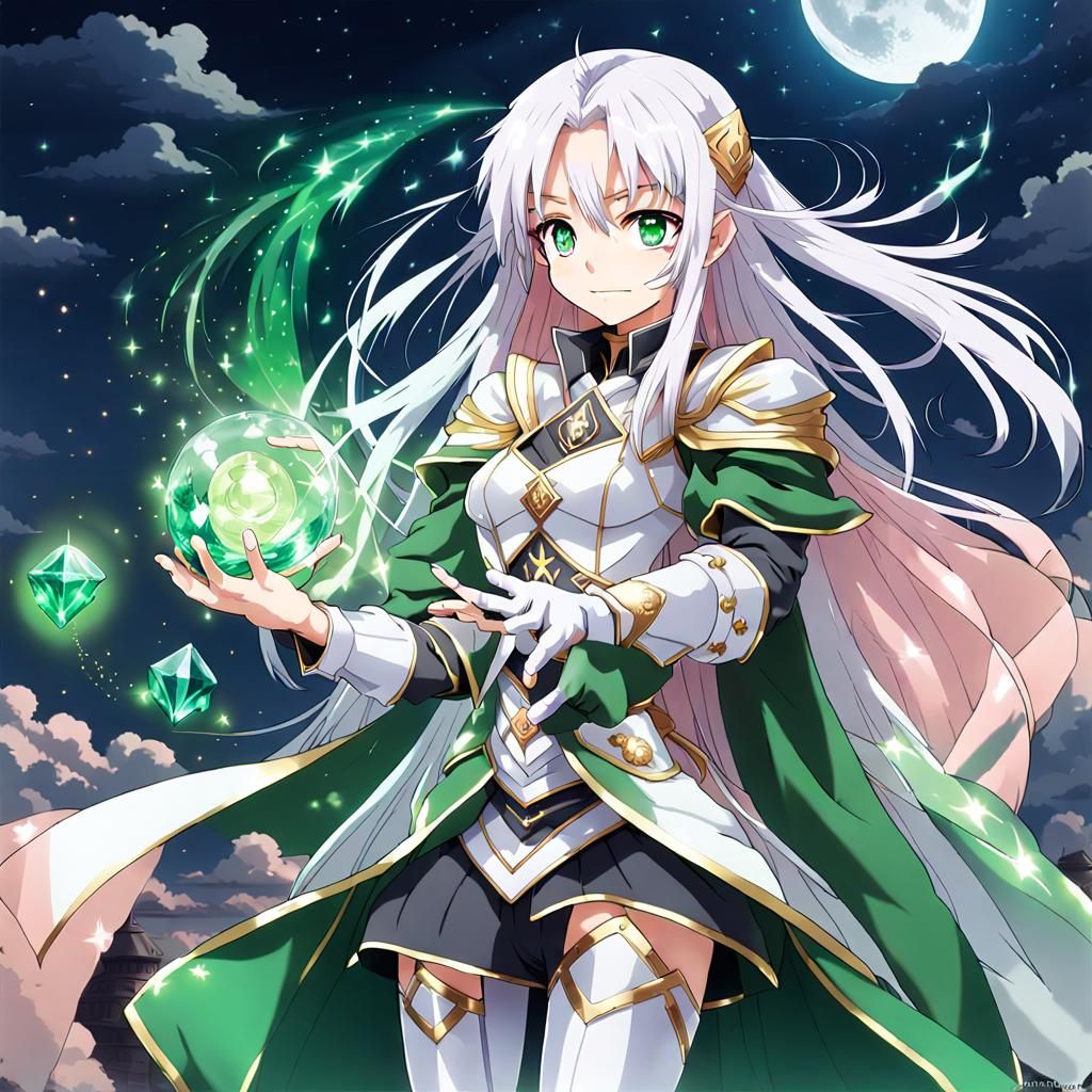 Anime Spellcaster with Emerald Staff and Pink Armor