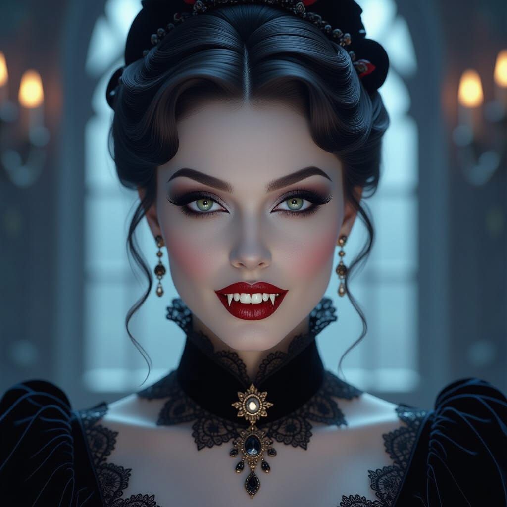 Elegant Vampire Countess in Victorian Gothic Style