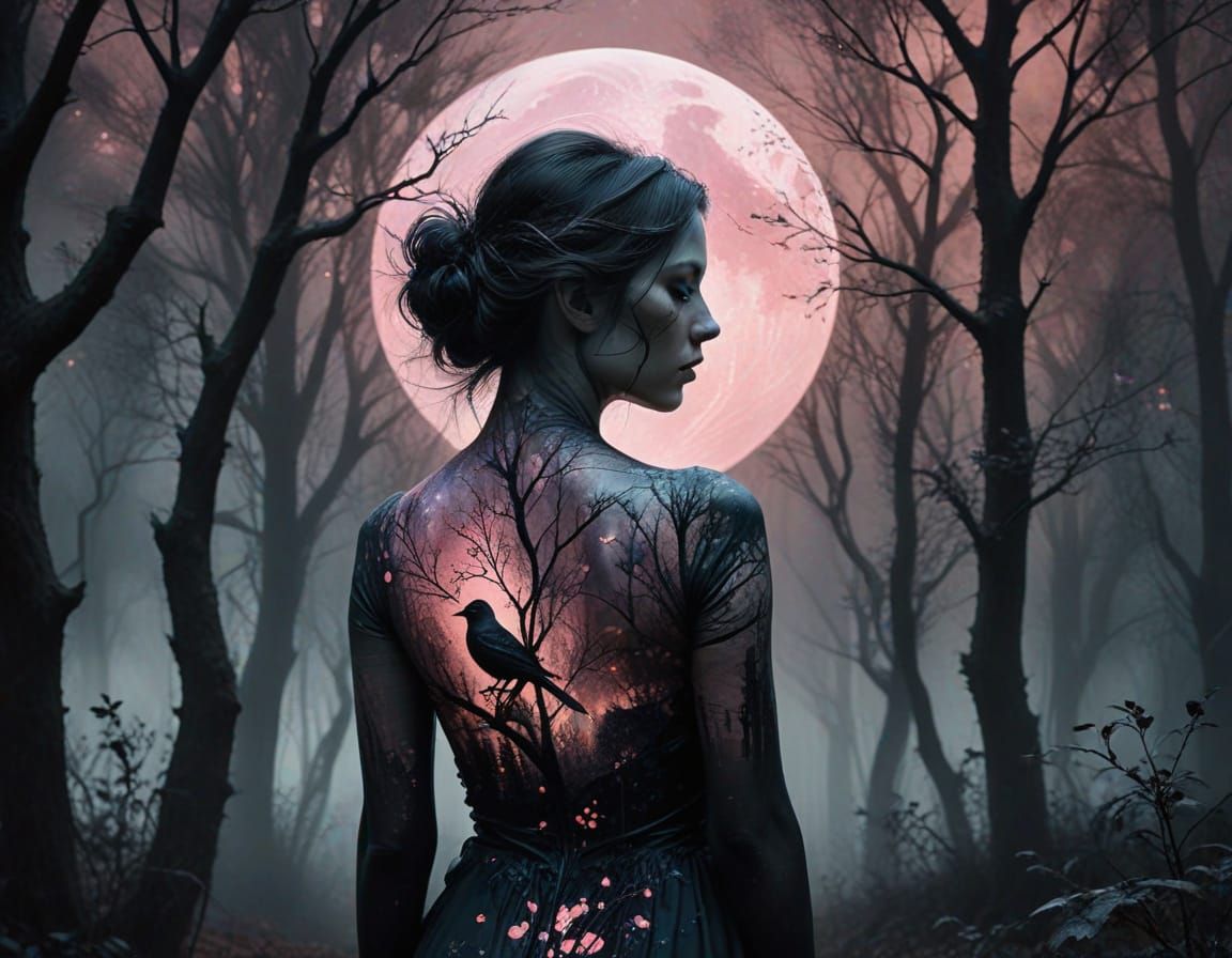 Ethereal Woman: Surreal Double Exposure in Watercolor