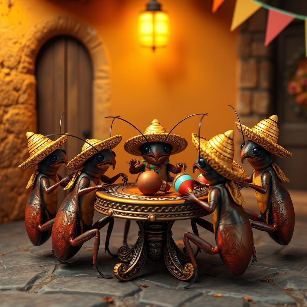 "Festive Cockroaches In Sombreros"🃏🪳