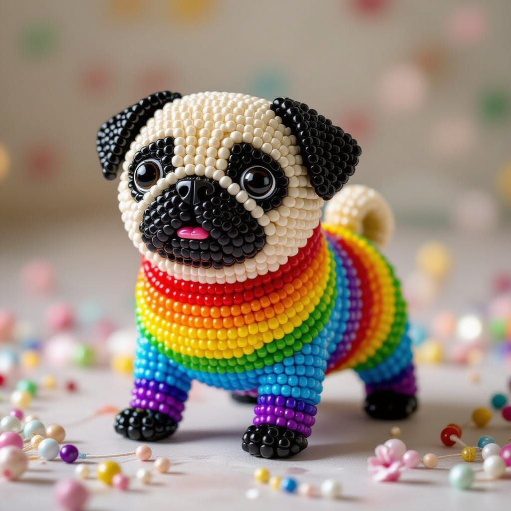 Rainbow Bead Pug in a Beaded World