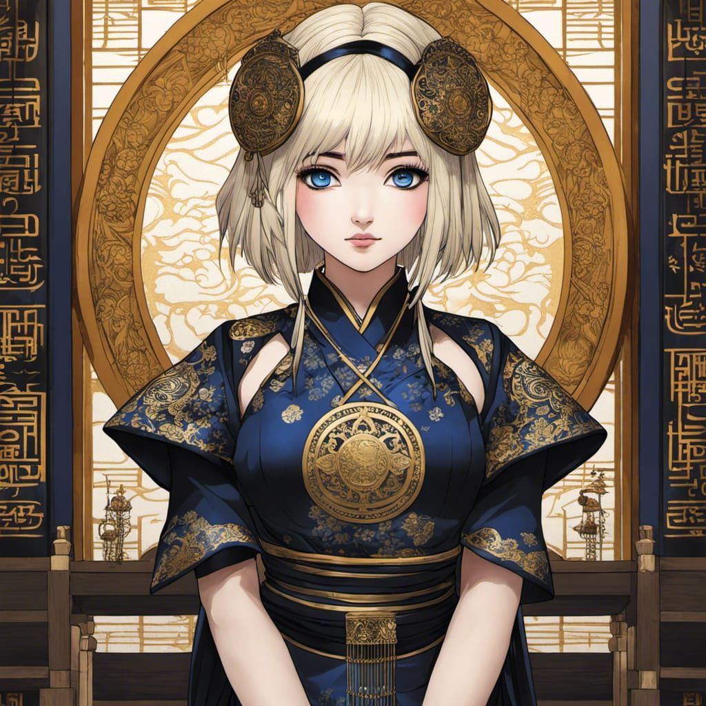 Gothic Goddess in Shinto Shrine: Anime Portrait