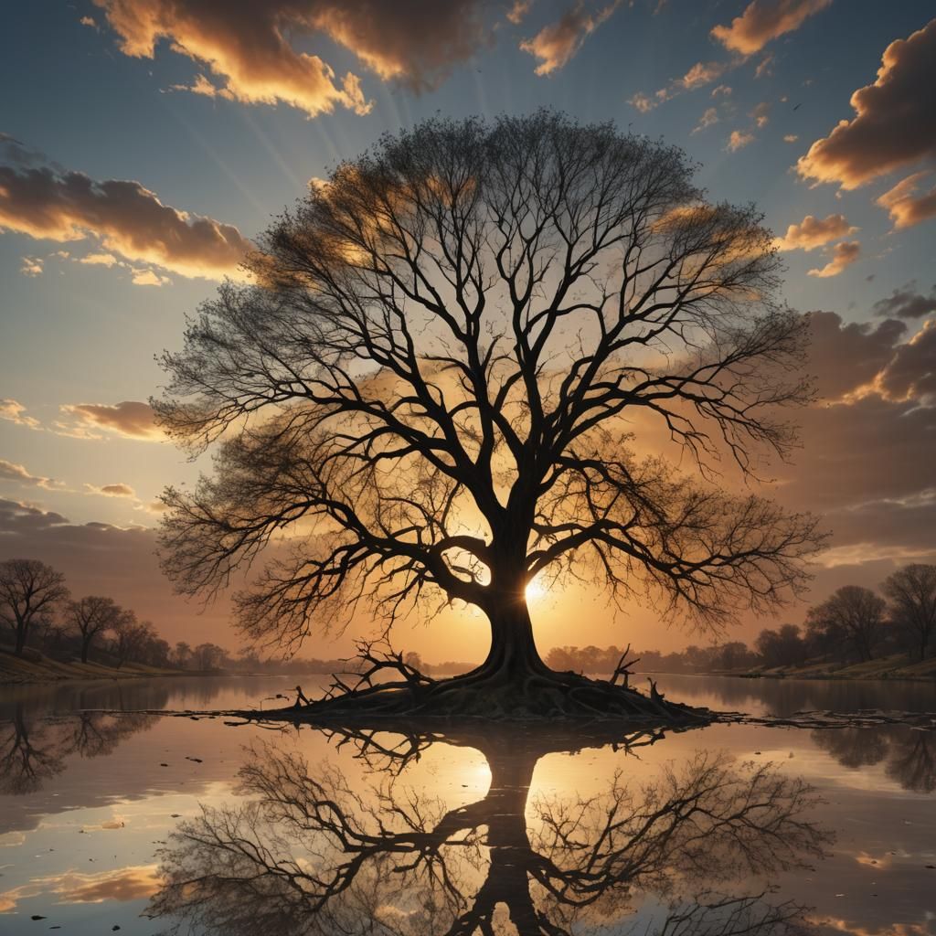 Serene Sunset Landscape in Cinematic 3D Render