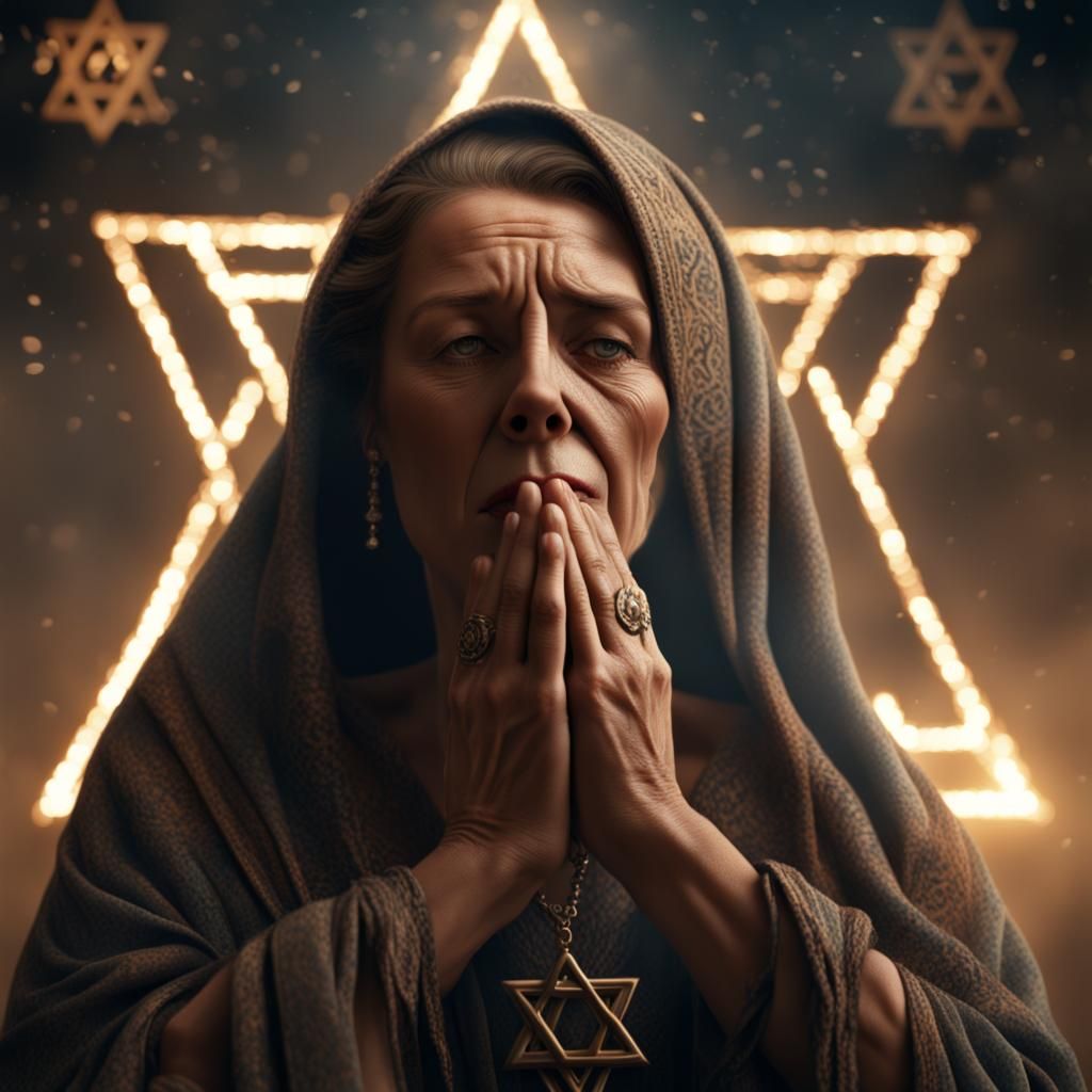 Sorrowful Jewish Woman over Star of David