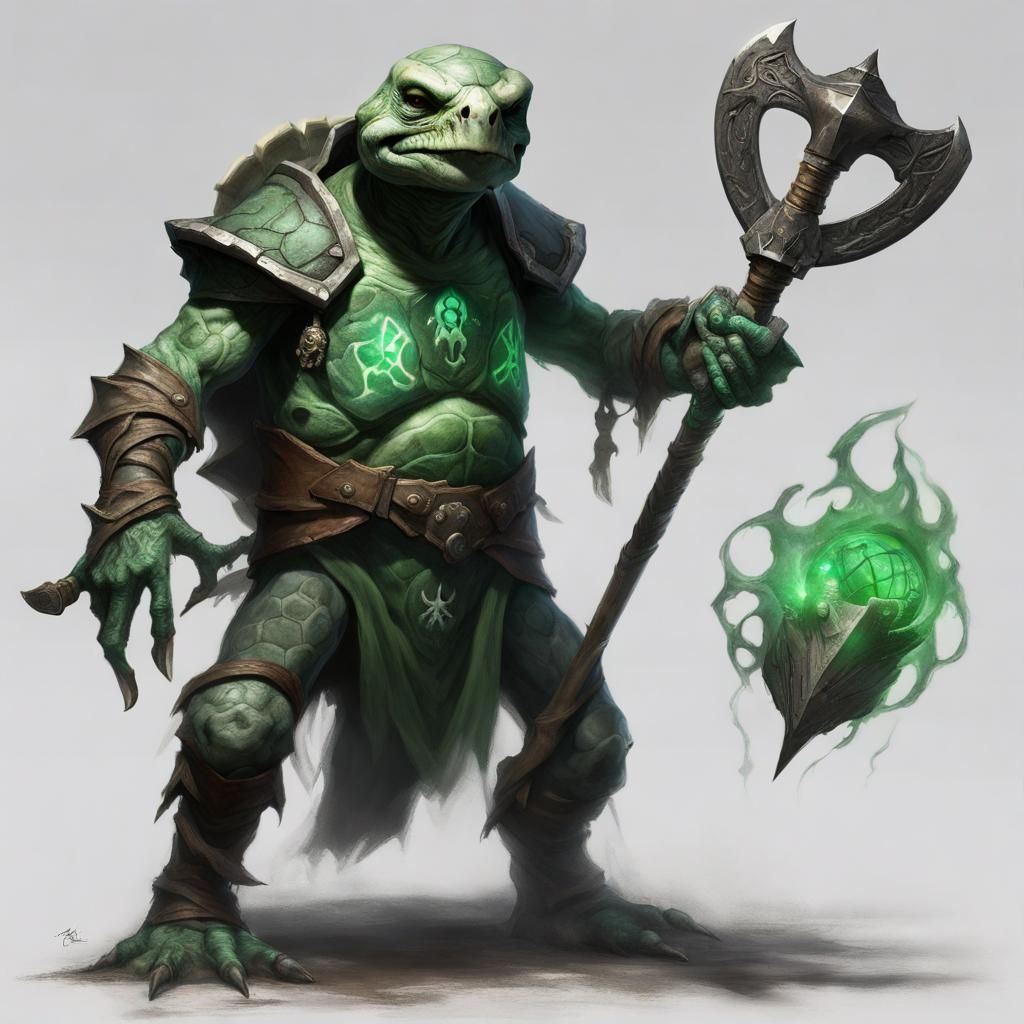 Tortle Death Cleric with Magic Mace, Dark Fantasy Art