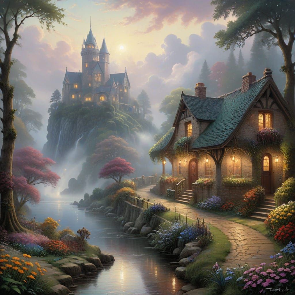 Ethereal Fantasy Lovers in Misty Pre Raphaelite Landscape