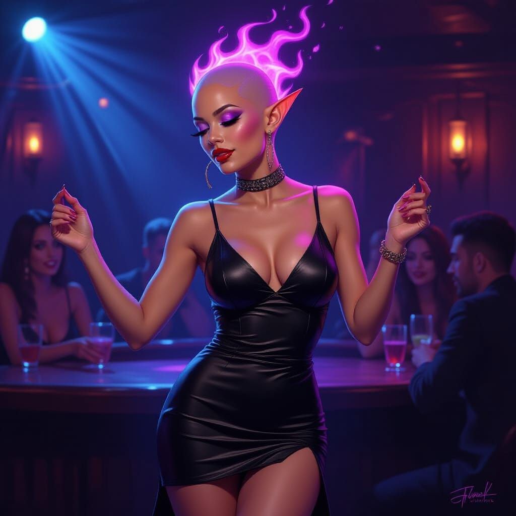 Elf Dances with Flames: Fantasy Oil Painting