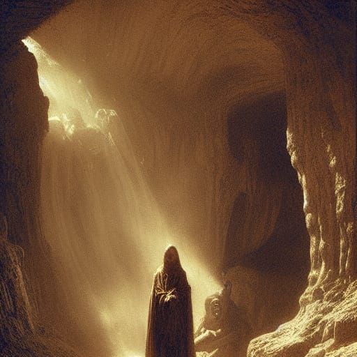 Unholy Presence in Dark Cave: Gothic Horror Art