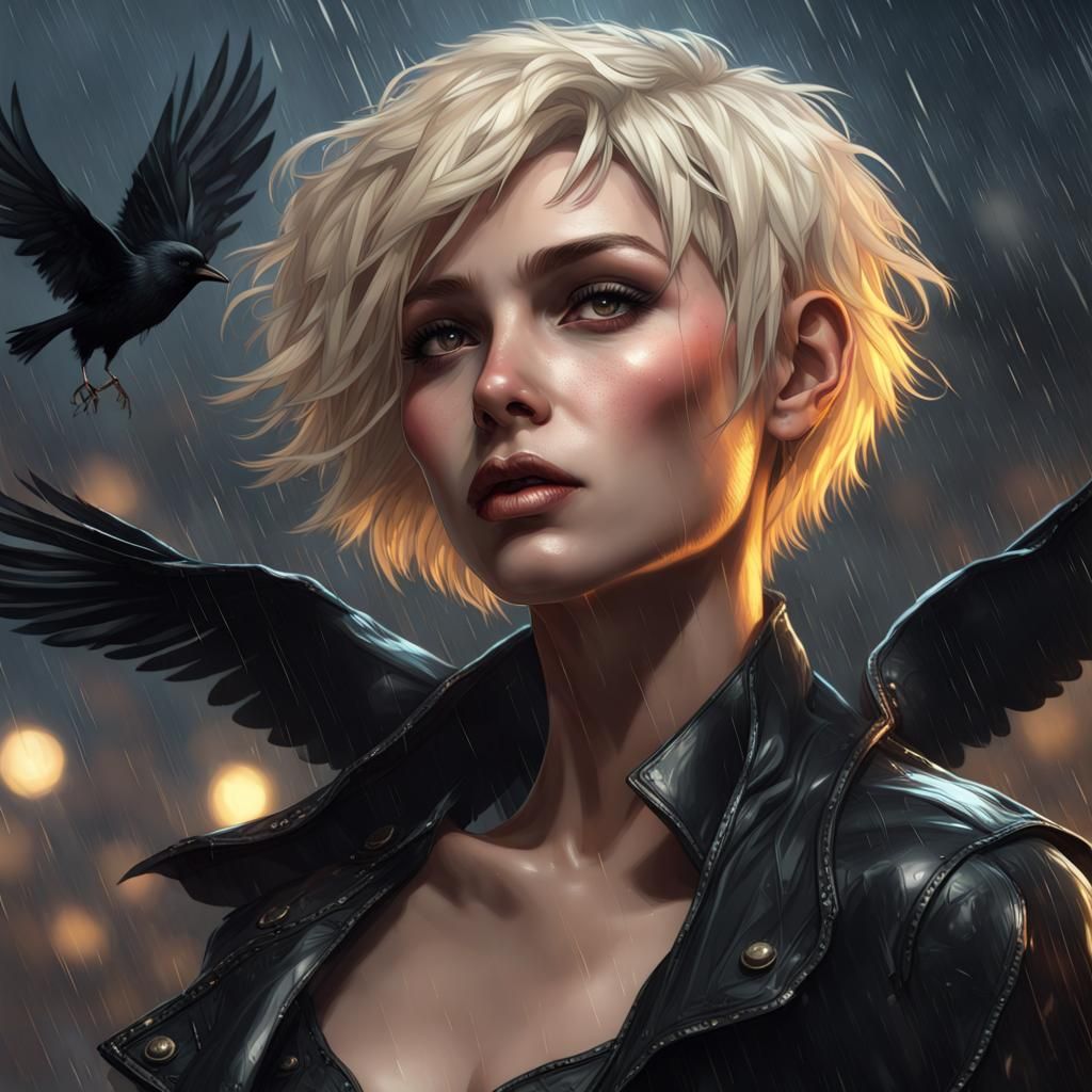 Gothic Woman in Midnight Rain: Digital Art Portrait