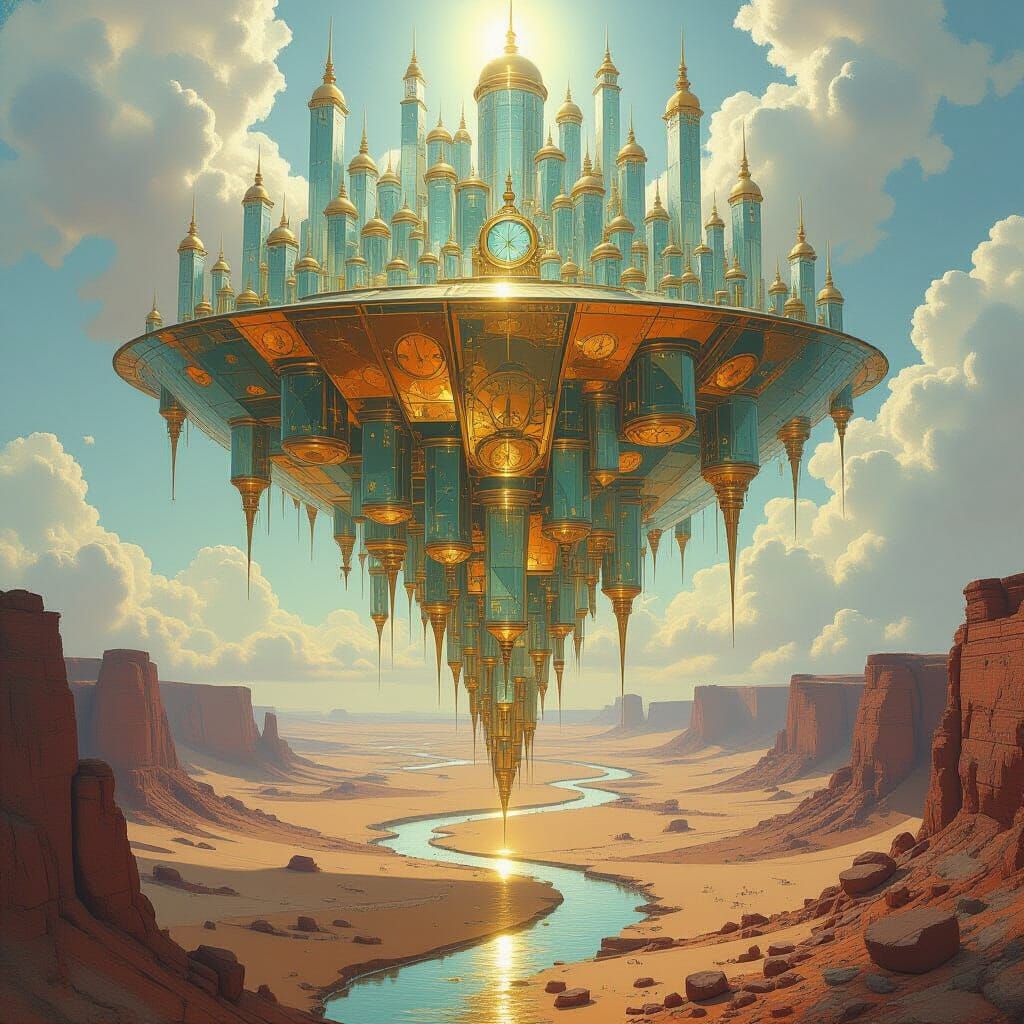 Floating Glass City Dreamscape: Surrealist Digital Art