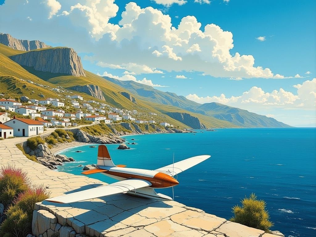 Ethereal Aegean Village in Impressionist Style