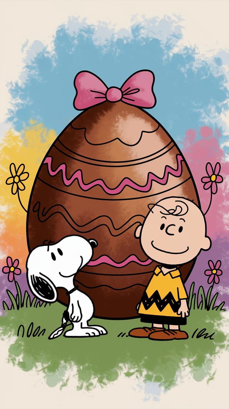 Snoopy and Charlie Brown Admire a Whimsical Easter Egg