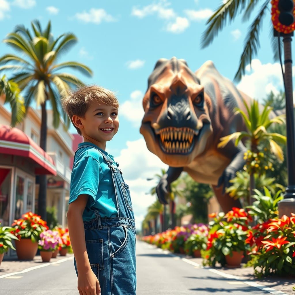 Boy and Brontosaurus: A Stylized Fantasy Scene