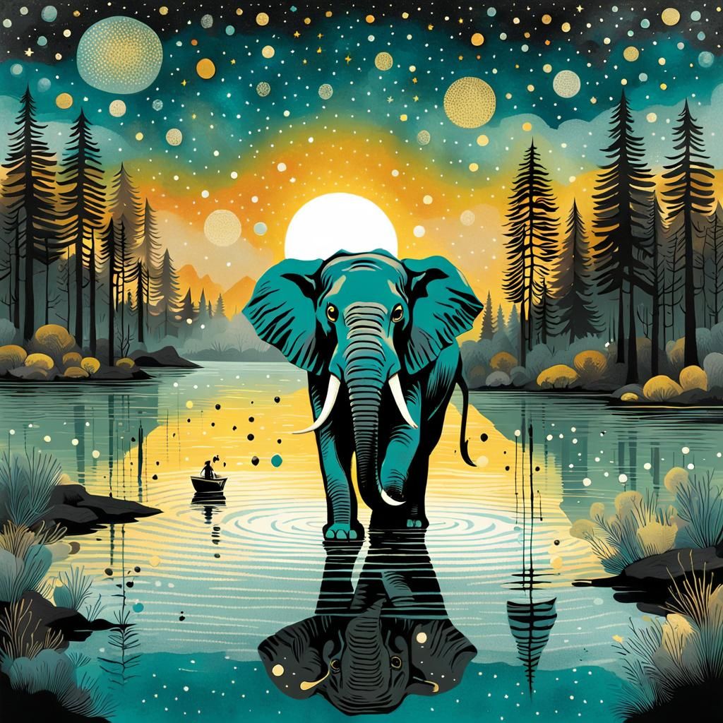 Elephantine Lake Walker in Surrealist Style