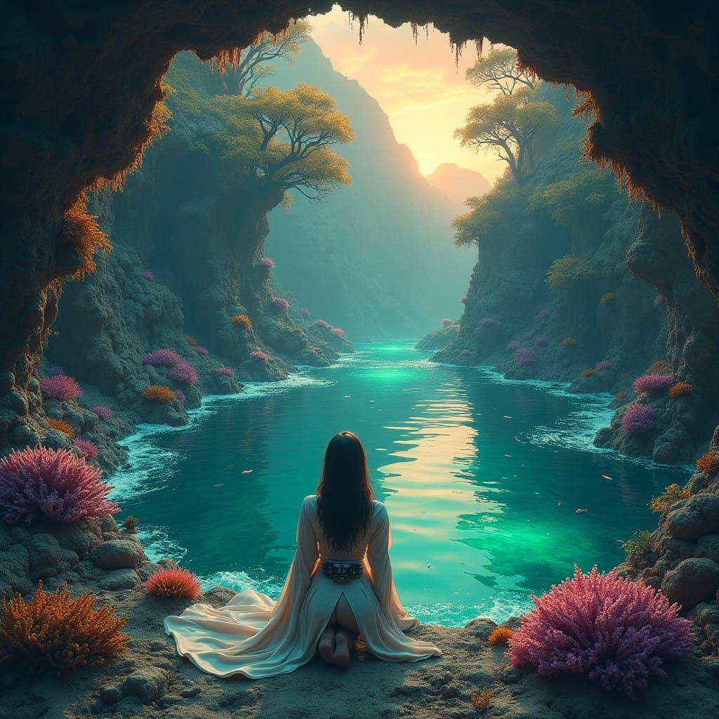 Surreal Coral Reef Scene in Cyberpunk Style