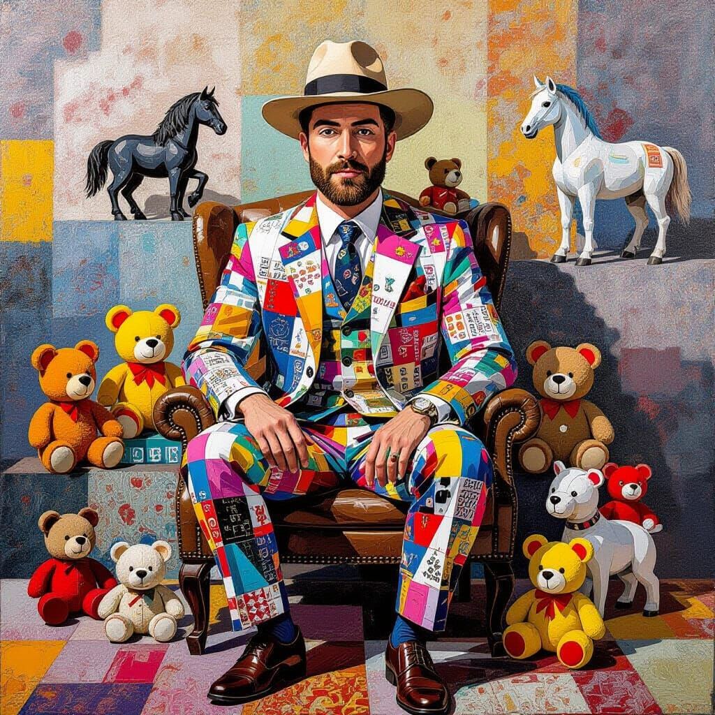 Mosaic Portrait Composed of Toys and Animals