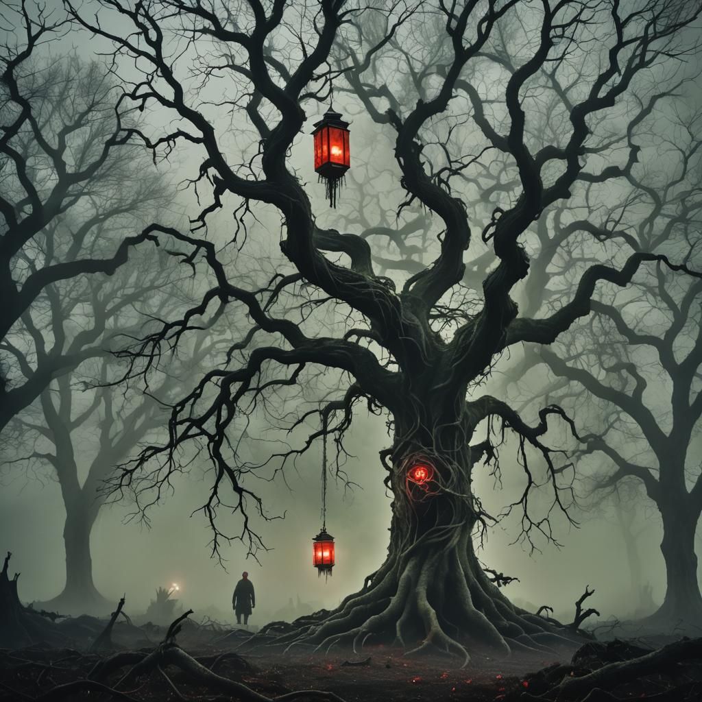 Eerie Demon in Fog: Dark Surrealism