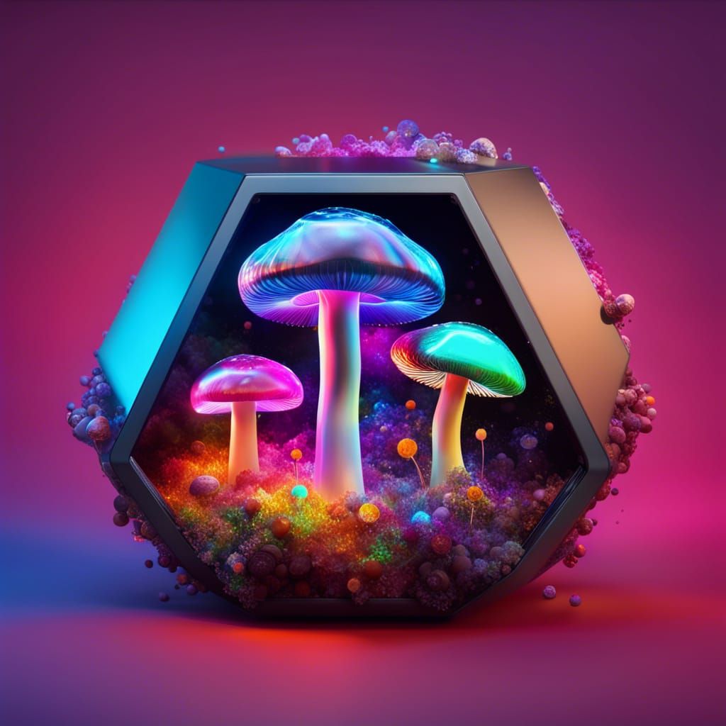 Mushroom Computer with Prisms in Hyperrealistic Style
