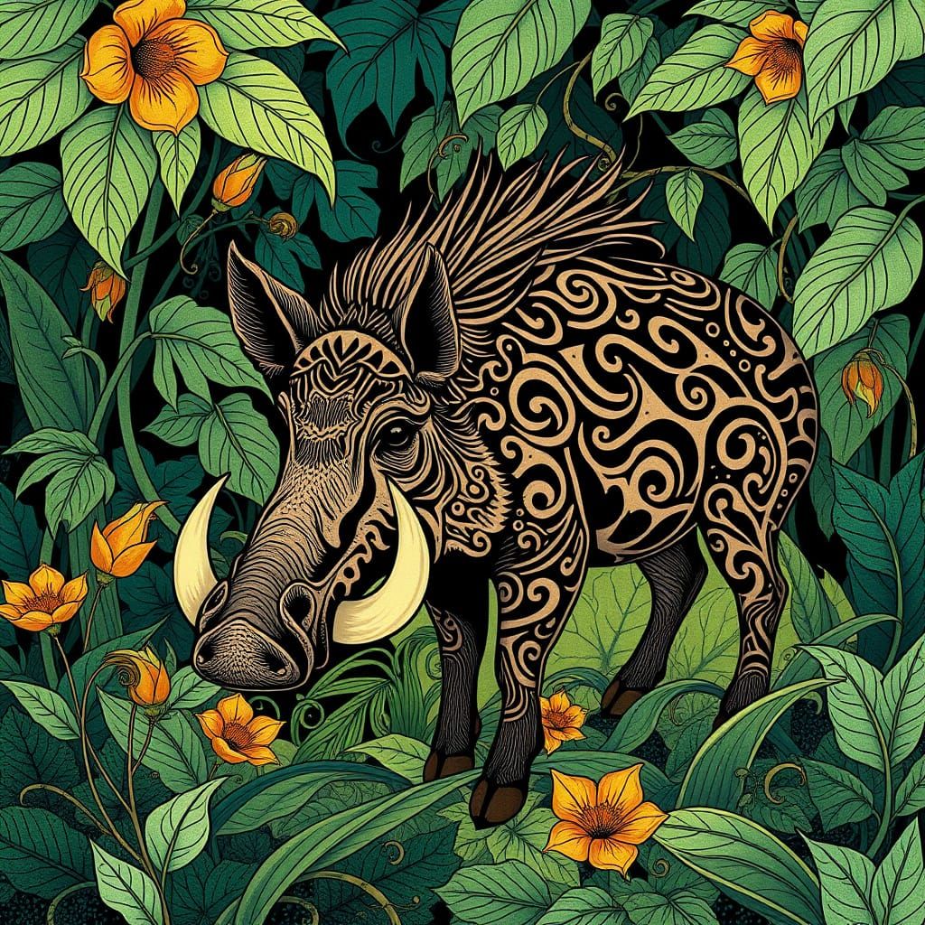 Warthog in Art Nouveau Jungle Style
