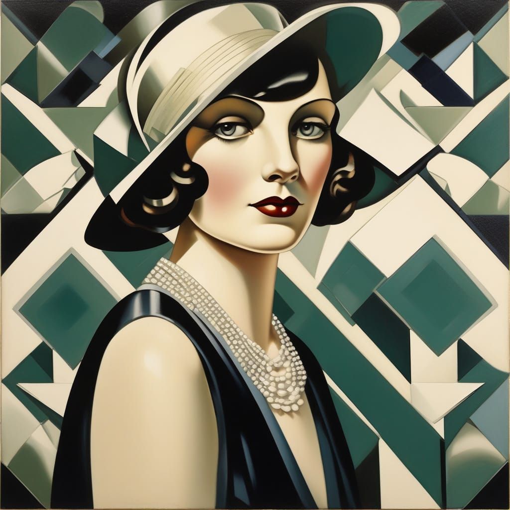 Art Deco Flapper Portrait in Tamara de Lempicka Style