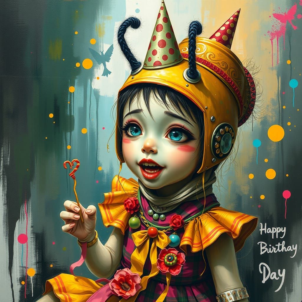 Caterpillar Girl's Surreal Party Prep in Carbon and Chalk