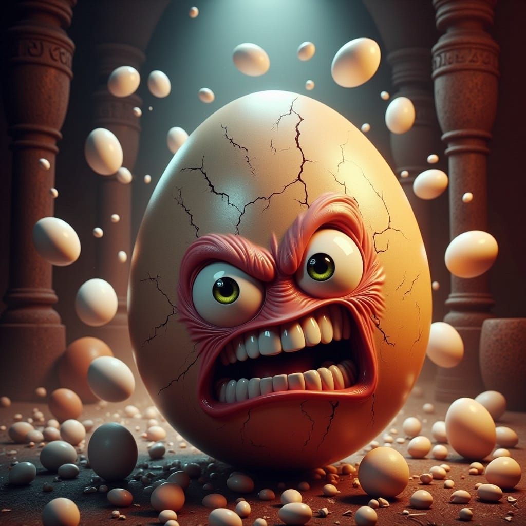 Angry Egg Tosses Roulette Machine in Digital Art