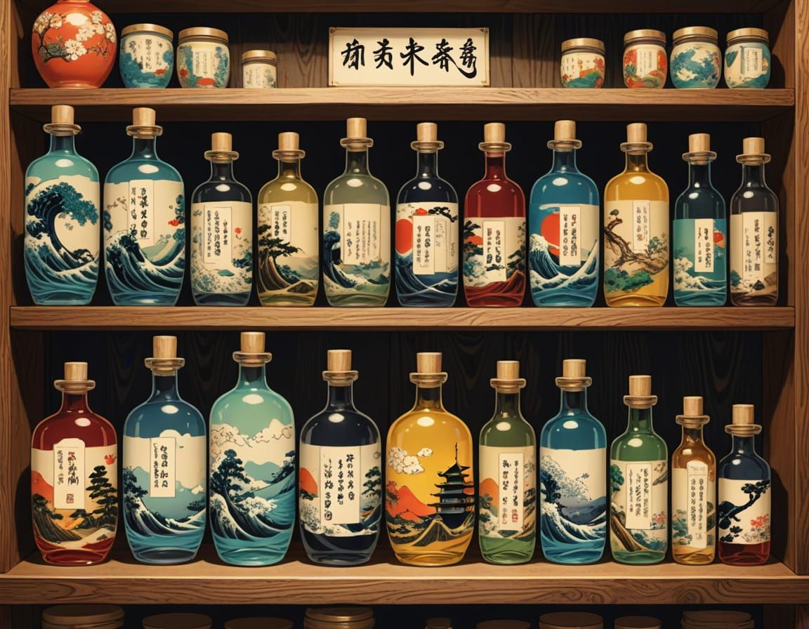 Magical Potions in Whimsical Ukiyo-e Style