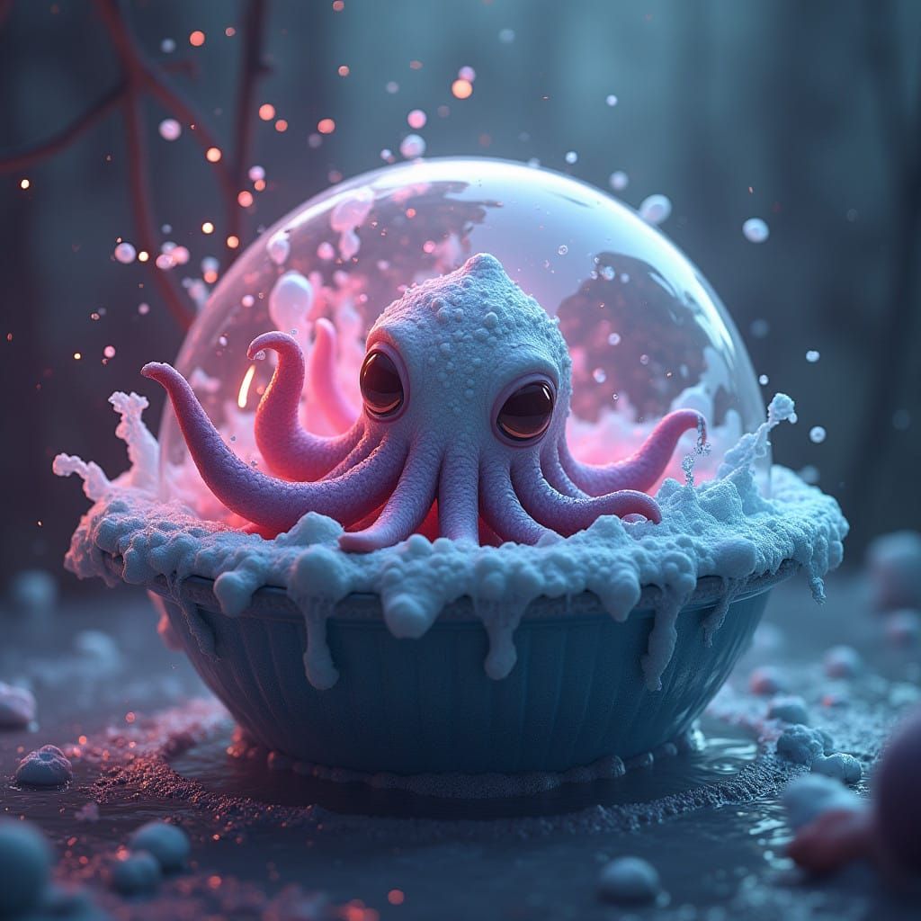 Fantastical Squid in a Dreamy Bubble Bath