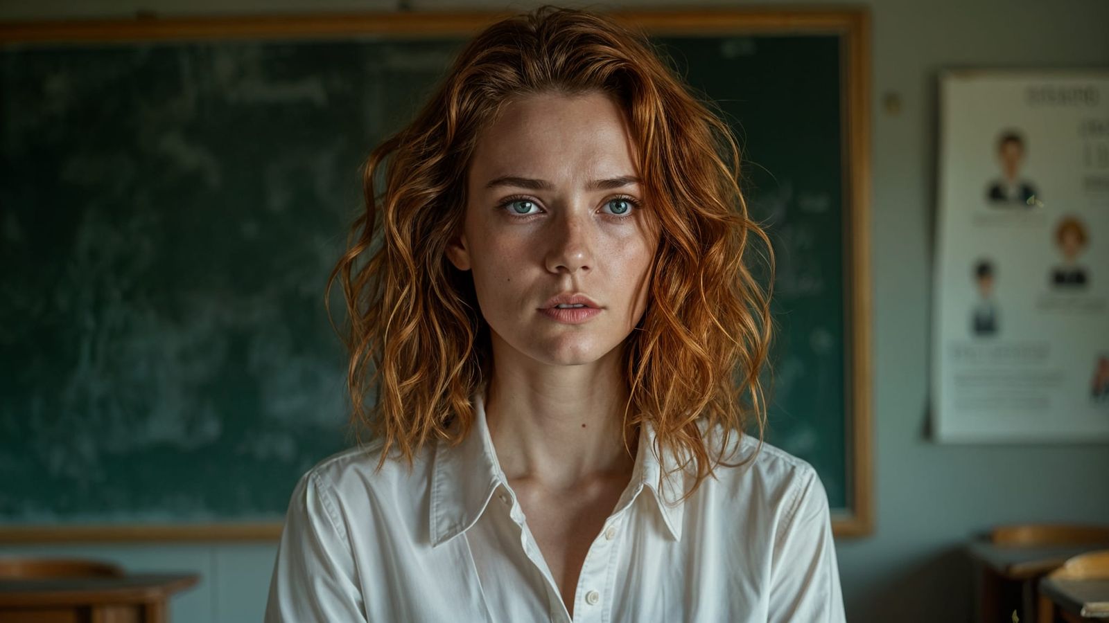 Worried Woman Portrait with Detailed Textures