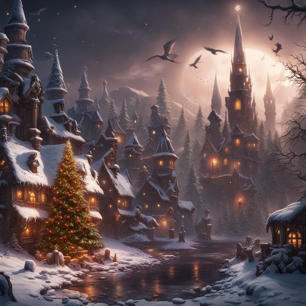 Dark Fantasy Christmas Scene in Detailed Matte Painting