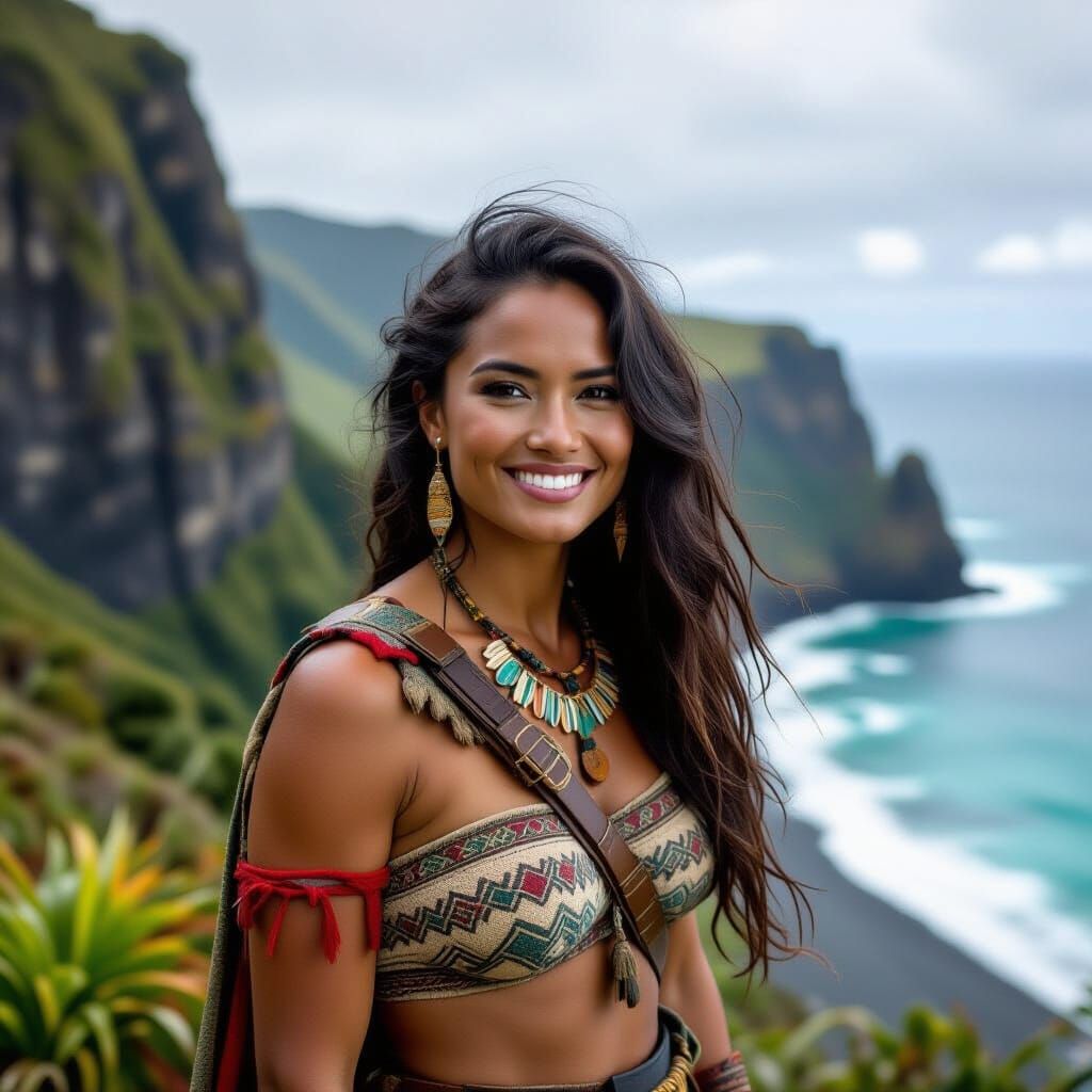 Maori Warrior Woman on a Cliffside Adventure