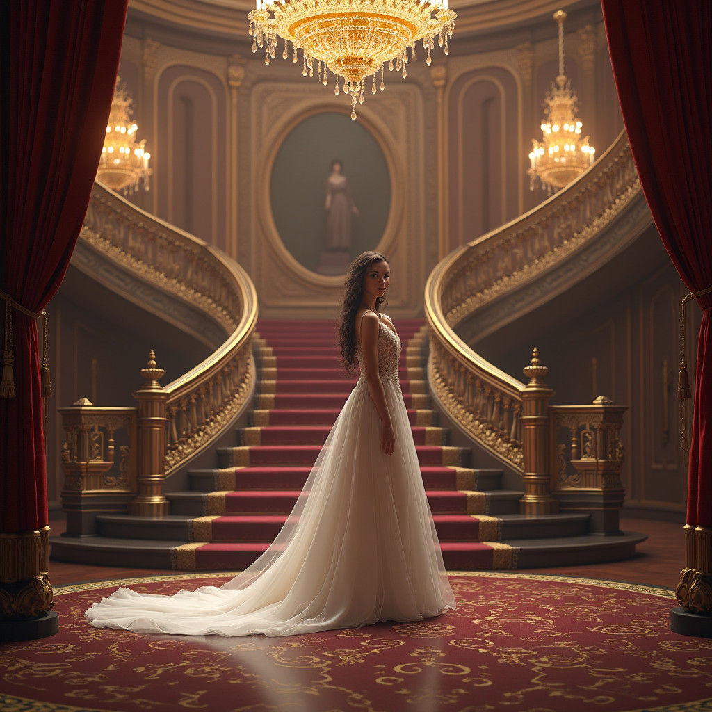 Ethereal Princess in Opulent Ballroom: Fantasy Concept Art