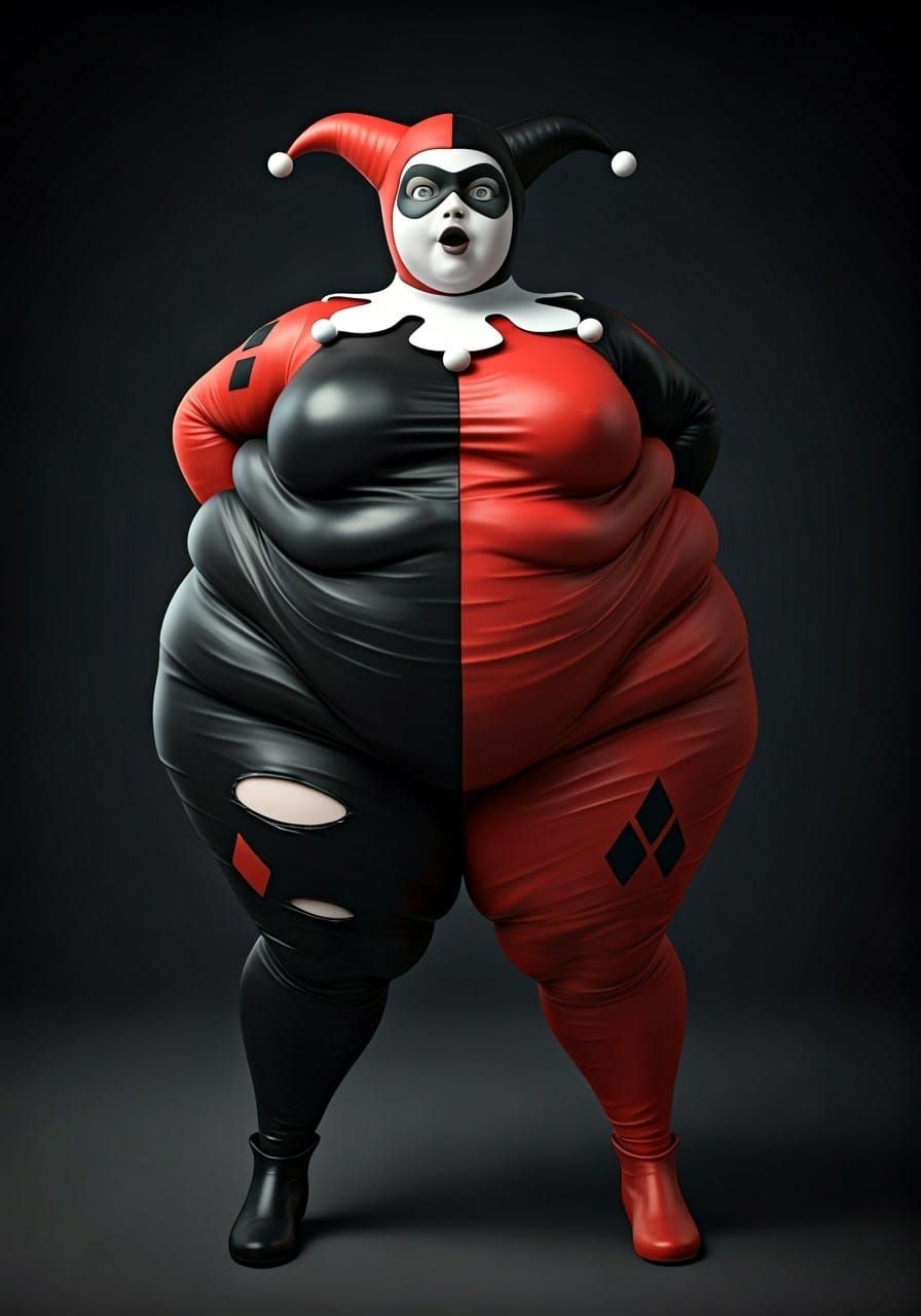 Overweight Harley Quinn in Torn Jester Costume