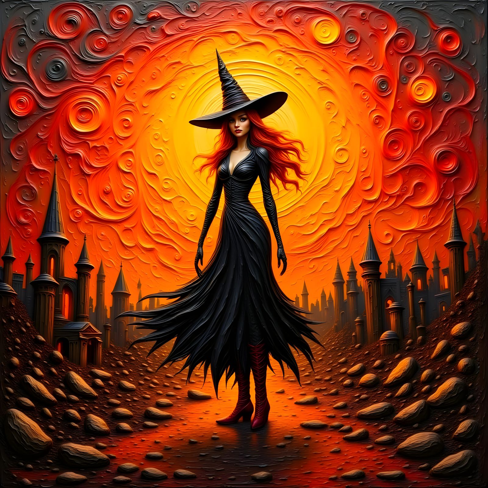 Victorian Witch in Neo-Impressionist Style