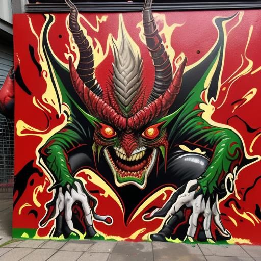 Surreal Dragon and Janus in Graffiti Art Style
