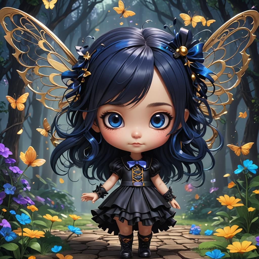 Chibi Fairy with Dark Hair and Wings