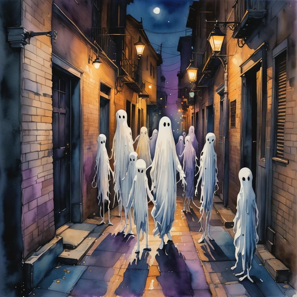 Eerie Alleyway Scene in Watercolor Style