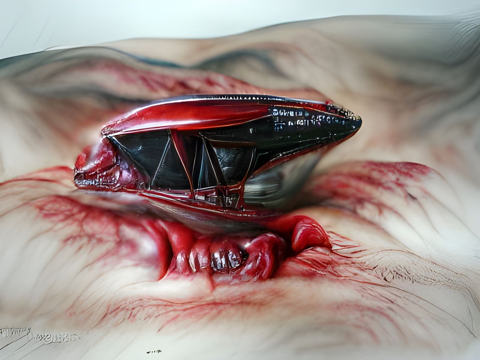 H.R. Giger Inspired Biomechanical Spaceship Horror