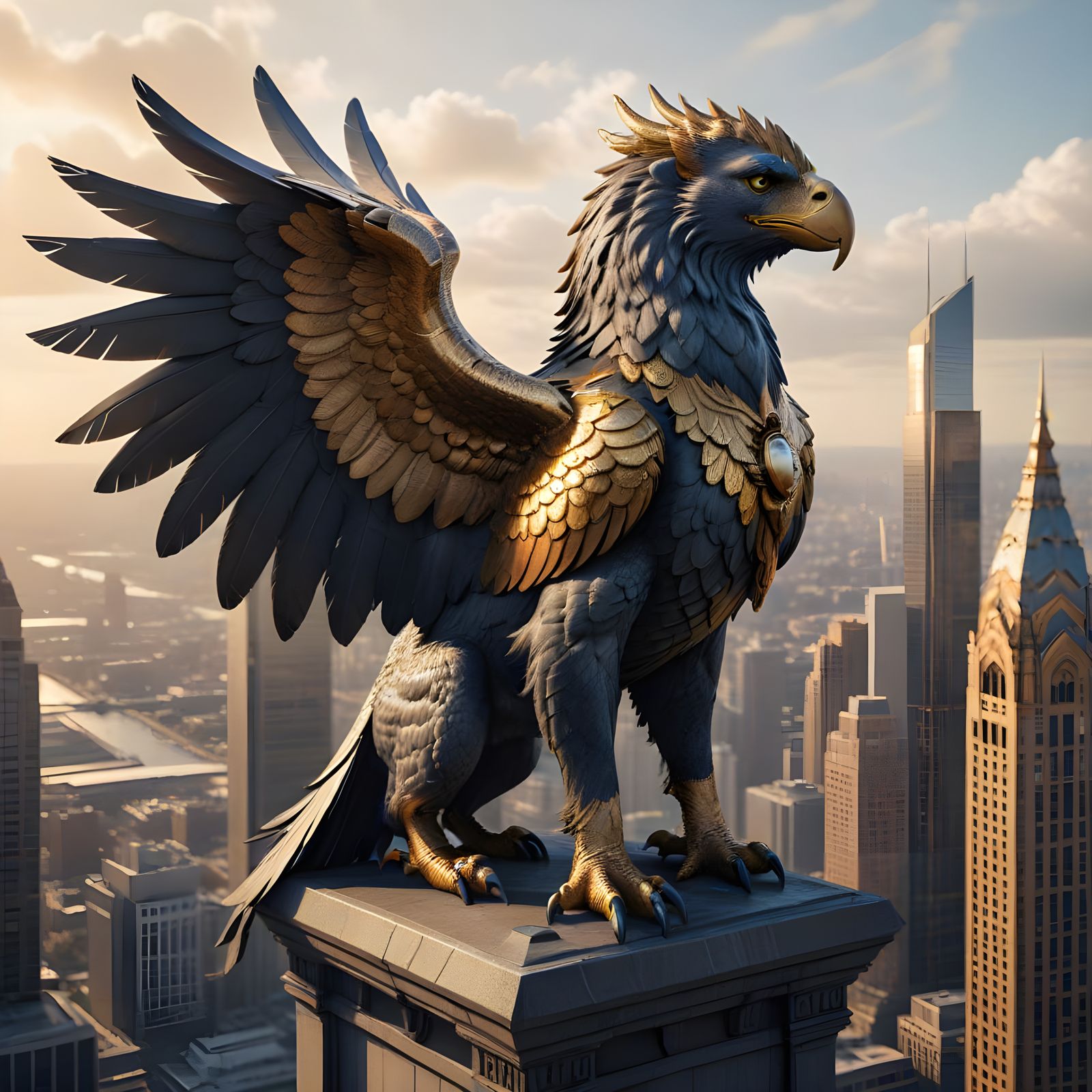 Regal Griffin Dominates Modern Cityscape in Shimmering Gold ...