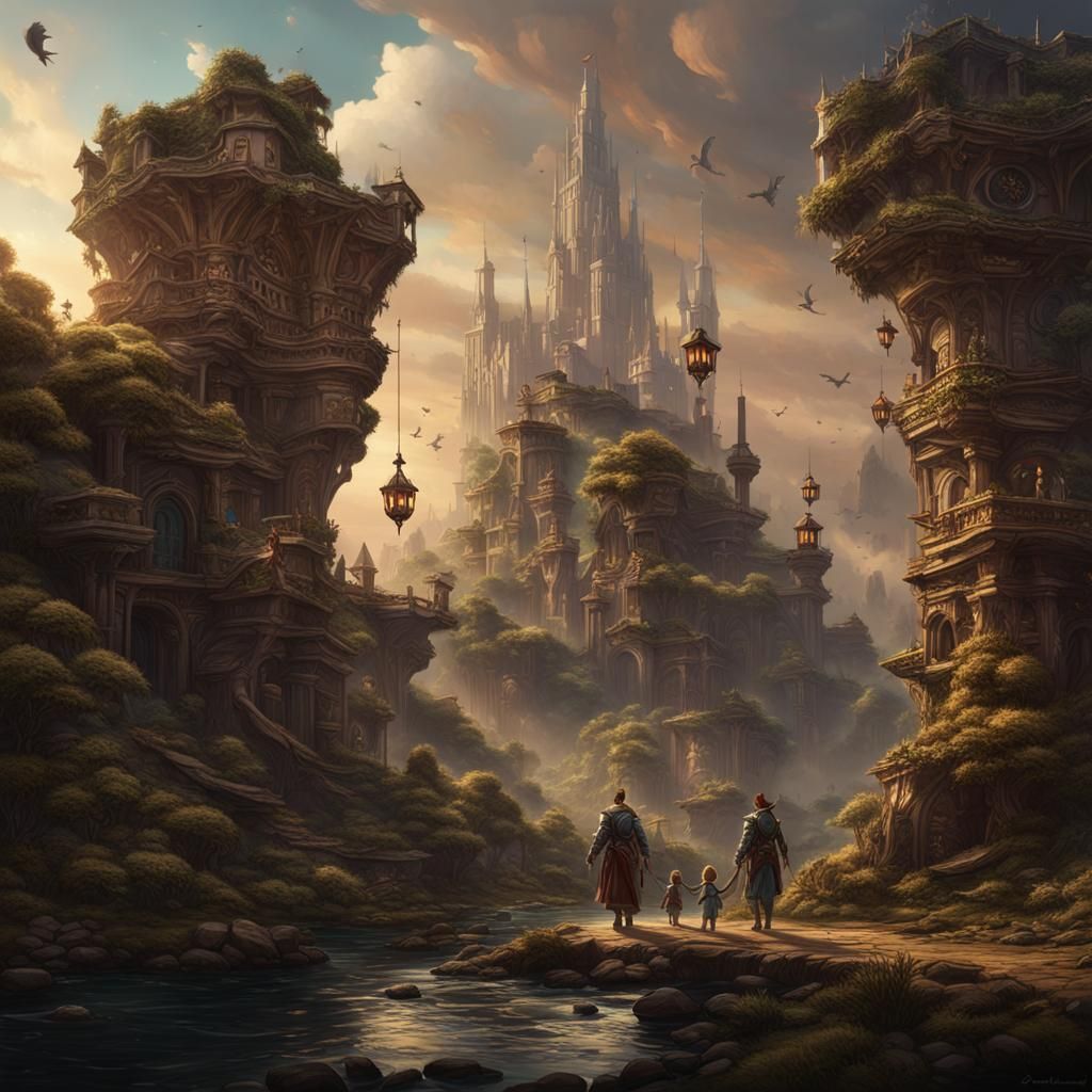 Happy Mother and Child: Detailed Fantasy Art