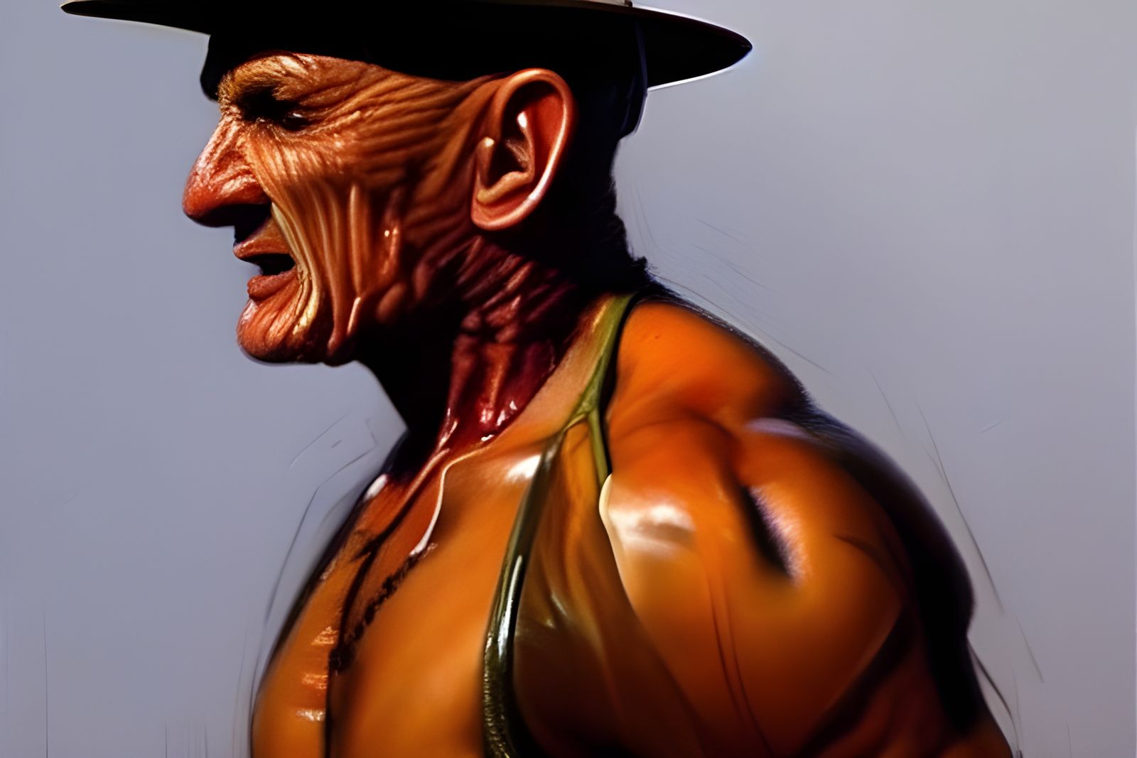 Menacing Figure with Luger: Oil Painting