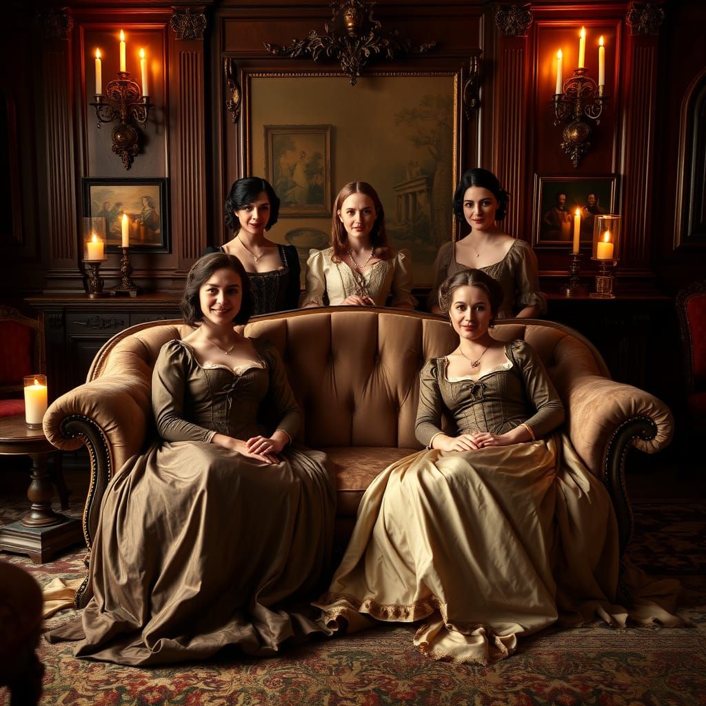 Regency Elegance: Five Bennet Sisters in Candlelit Splendor