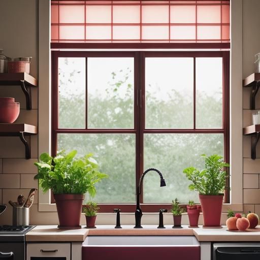Peach and Burgundy Kitchen with Natural Lighting