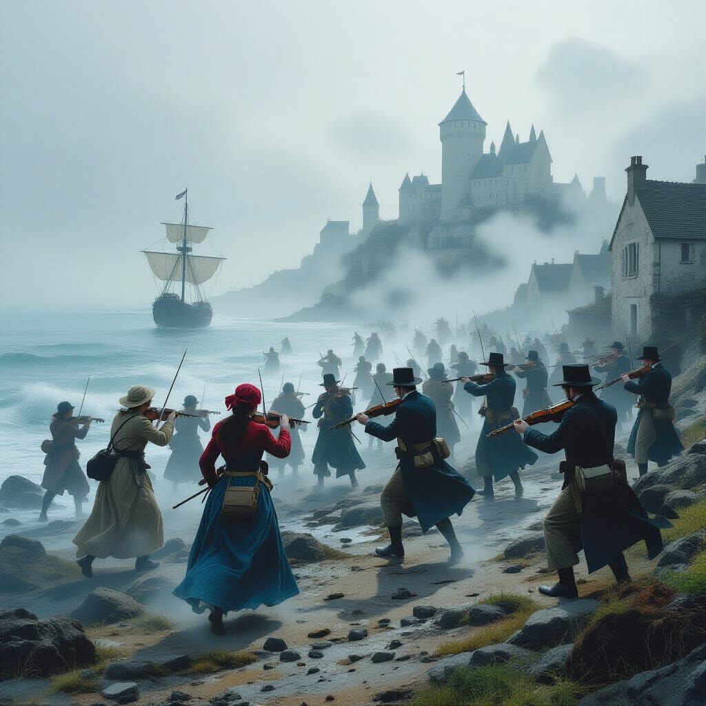 Surrealist Battle on Foggy Noirmoutier Island