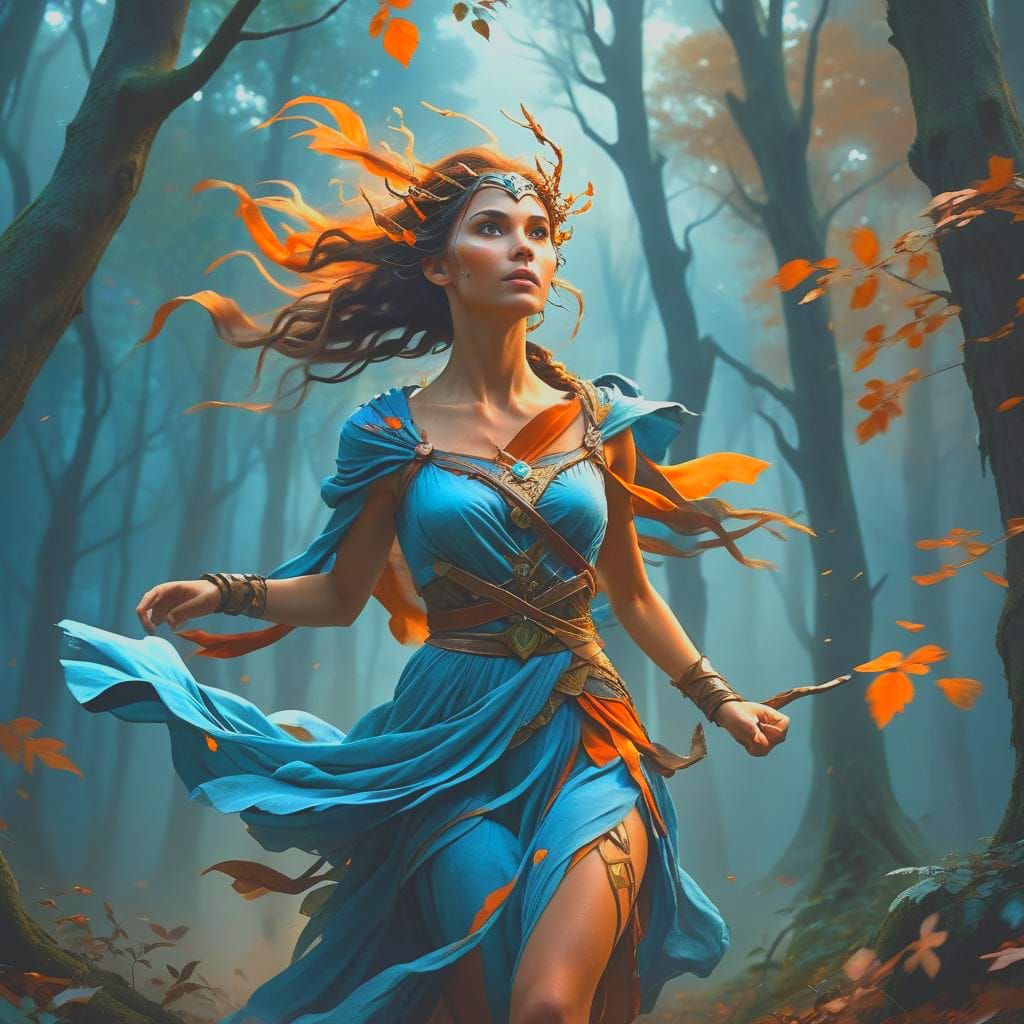 Greek Huntress Silhouette Under Moon: Fantasy Concept Art